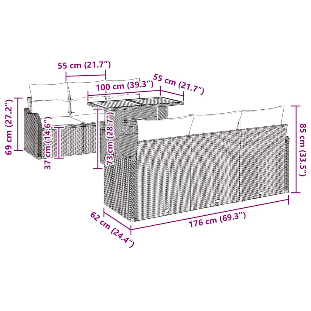 Tuinbankenset met kussen 7 pcs Beige en Licht Grijs poly rattan is nu te koop bij PeponiXL, paradijselijk wonen!