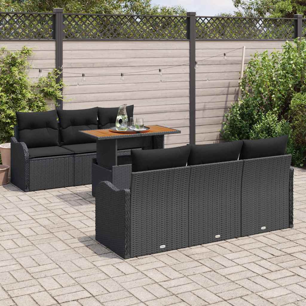 Tuinbankenset met kussen 7 pcs Zwart poly rattan is nu te koop bij PeponiXL, paradijselijk wonen!