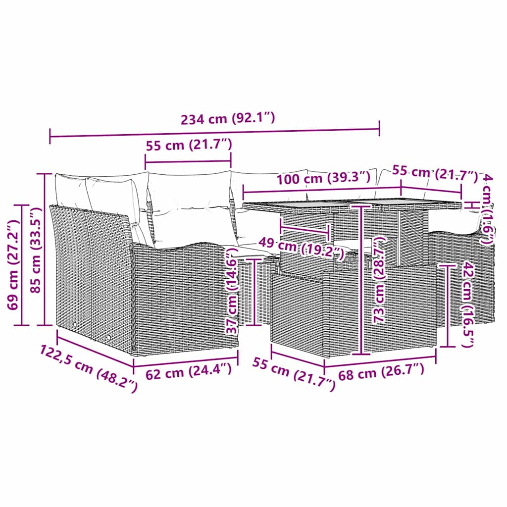 Tuin Sofa Set met kussen 7 pcs Zwart en crème is nu te koop bij PeponiXL, paradijselijk wonen!