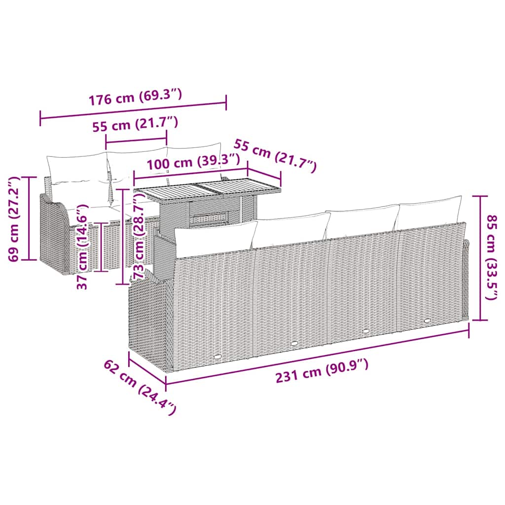 Tuin Sofa Set met kussen 8 pcs Grijs is nu te koop bij PeponiXL, paradijselijk wonen!