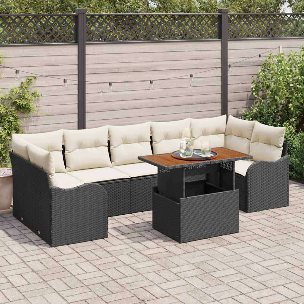 Tuinbankenset met kussen 8 pcs Zwart en Crème poly rattan is nu te koop bij PeponiXL, paradijselijk wonen!