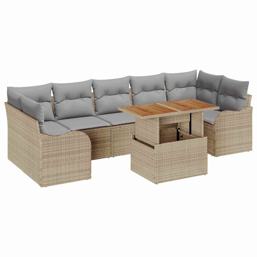 Tuinbankenset met kussen 8 pcs Beige en Licht Grijs poly rattan is nu te koop bij PeponiXL, paradijselijk wonen!