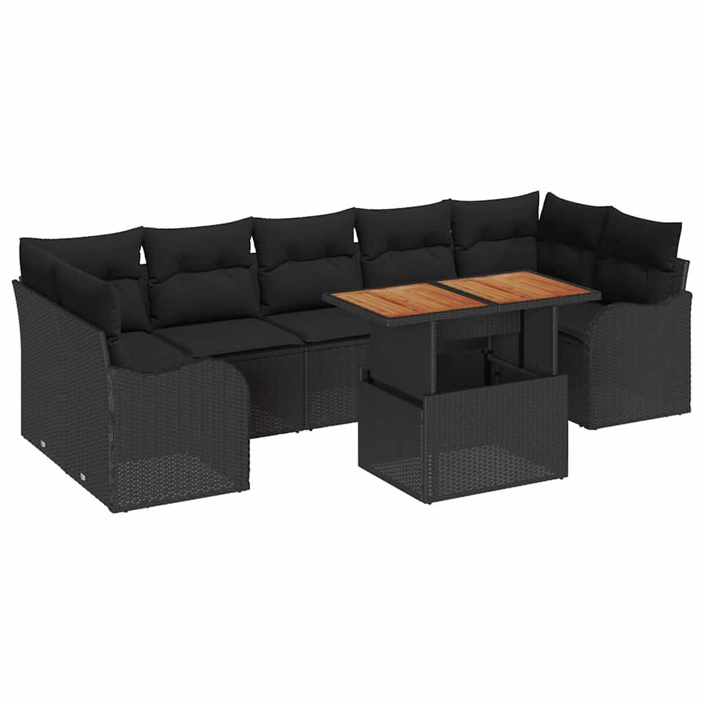 Tuinbankenset met kussen 8 pcs Zwart poly rattan is nu te koop bij PeponiXL, paradijselijk wonen!