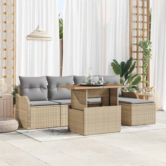 Tuinbankenset met kussen 6 pcs Beige en Licht Grijs poly rattan is nu te koop bij PeponiXL, paradijselijk wonen!