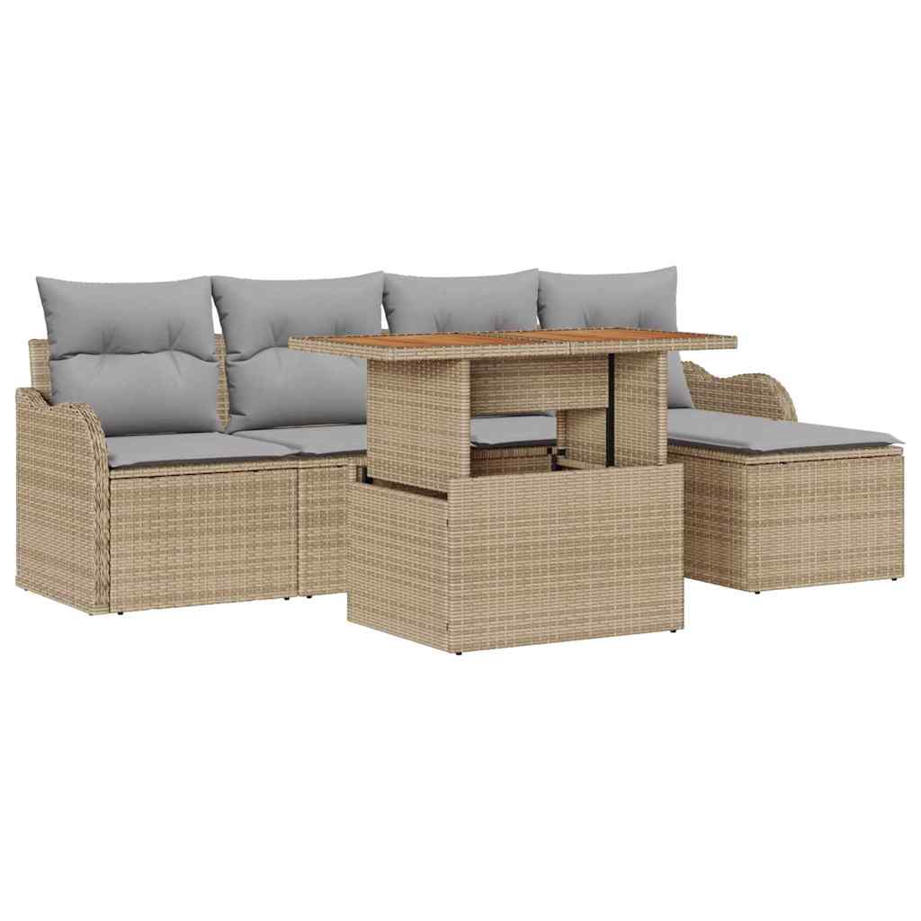 Tuinbankenset met kussen 6 pcs Beige en Licht Grijs poly rattan is nu te koop bij PeponiXL, paradijselijk wonen!