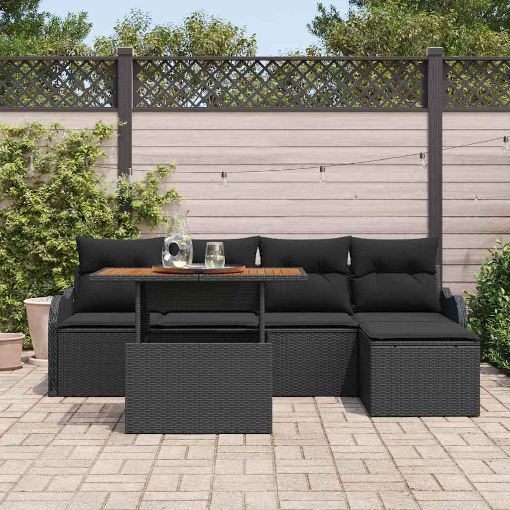 Tuinbankenset met kussen 6 pcs Zwart poly rattan is nu te koop bij PeponiXL, paradijselijk wonen!