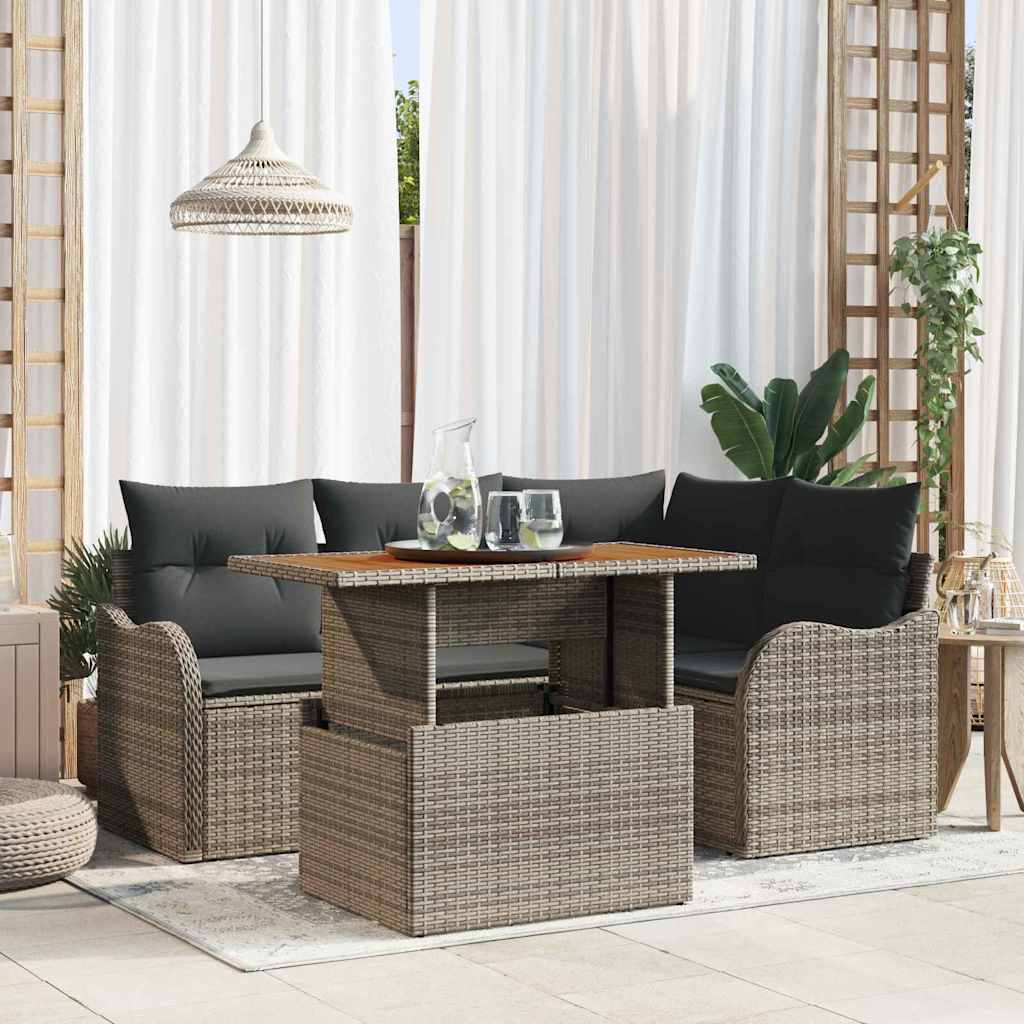 Tuinbankenset met kussen 5 pcs Grijs poly rattan is nu te koop bij PeponiXL, paradijselijk wonen!