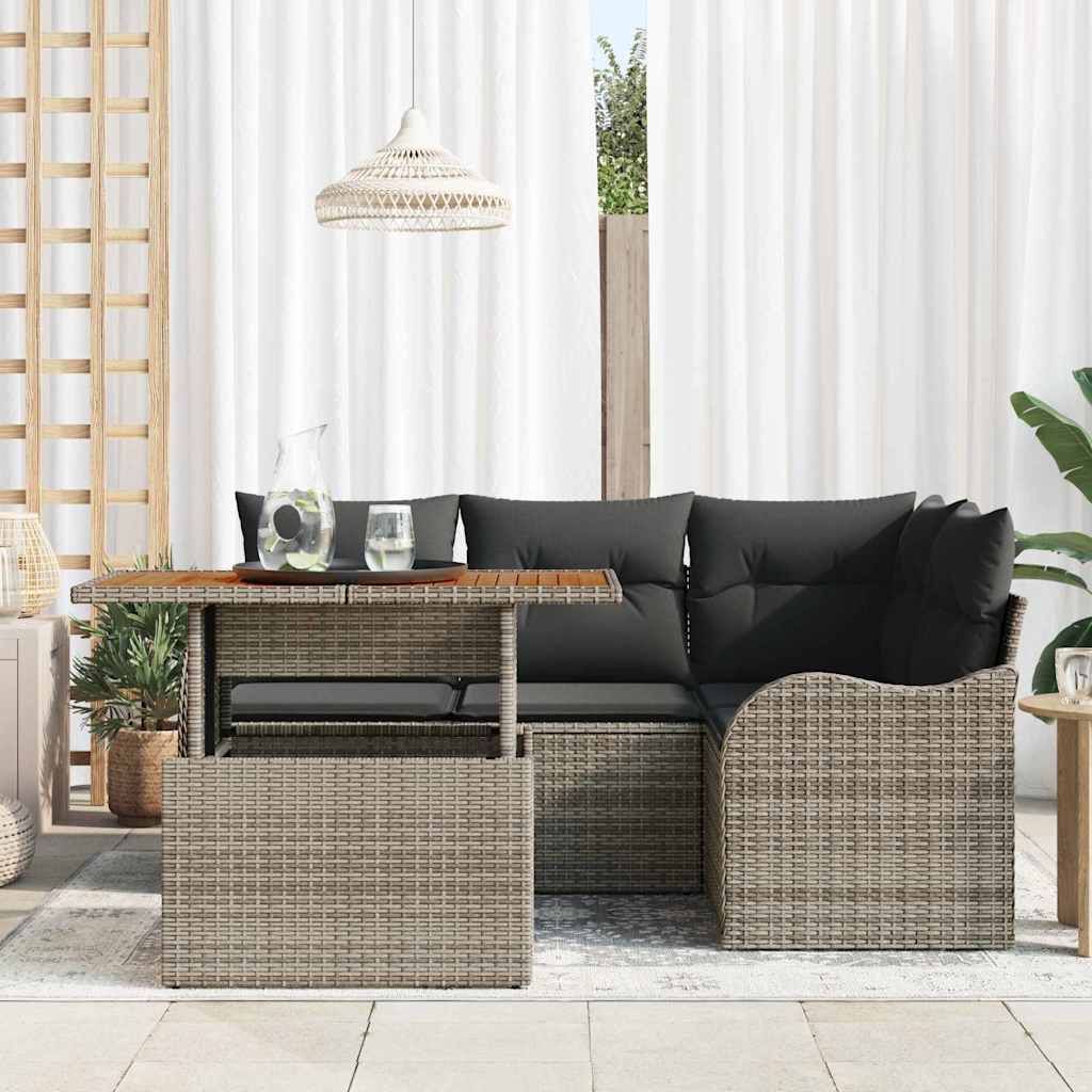 Tuinbankenset met kussen 5 pcs Grijs poly rattan is nu te koop bij PeponiXL, paradijselijk wonen!