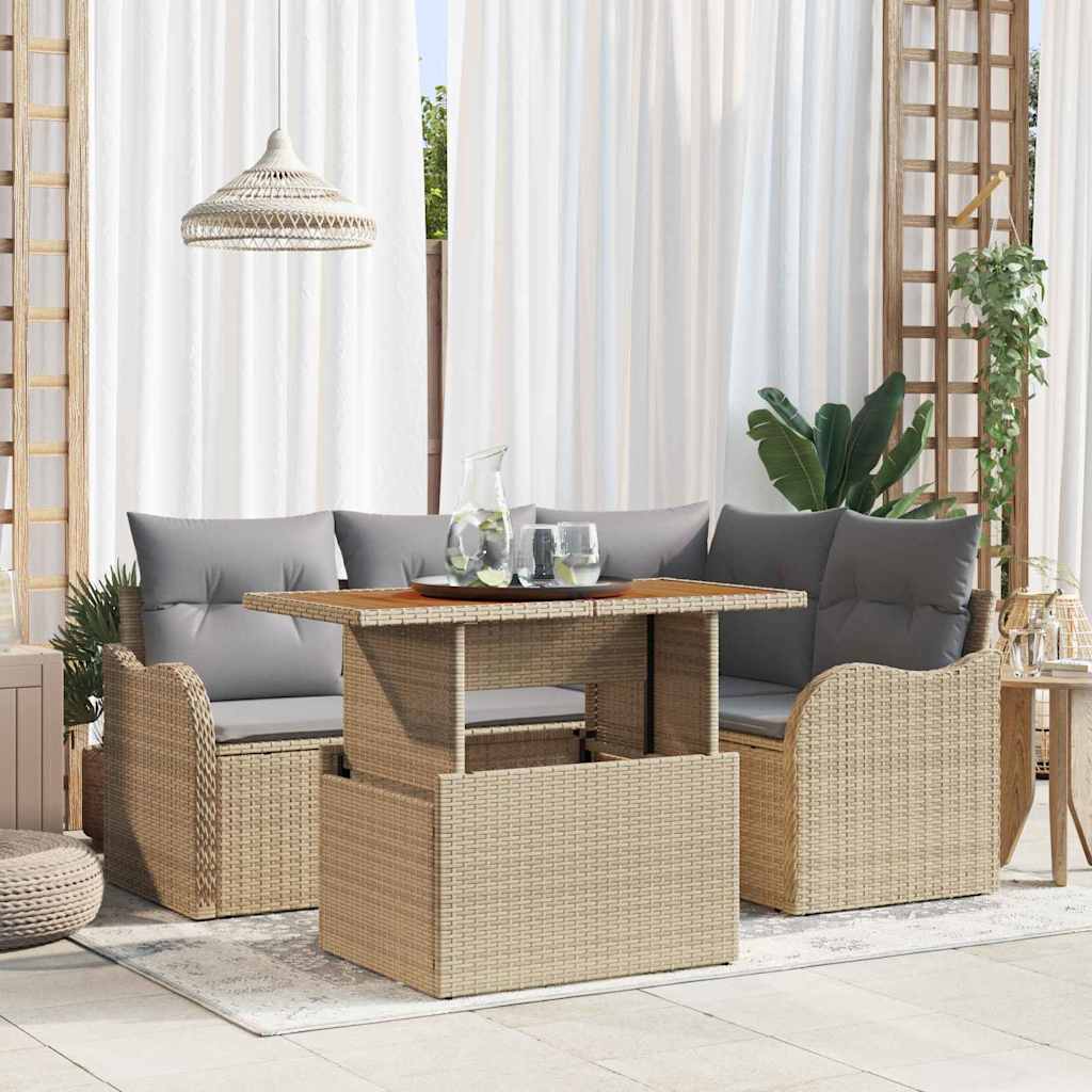 Tuinbankenset met kussen 5 pcs Beige en Licht Grijs poly rattan is nu te koop bij PeponiXL, paradijselijk wonen!