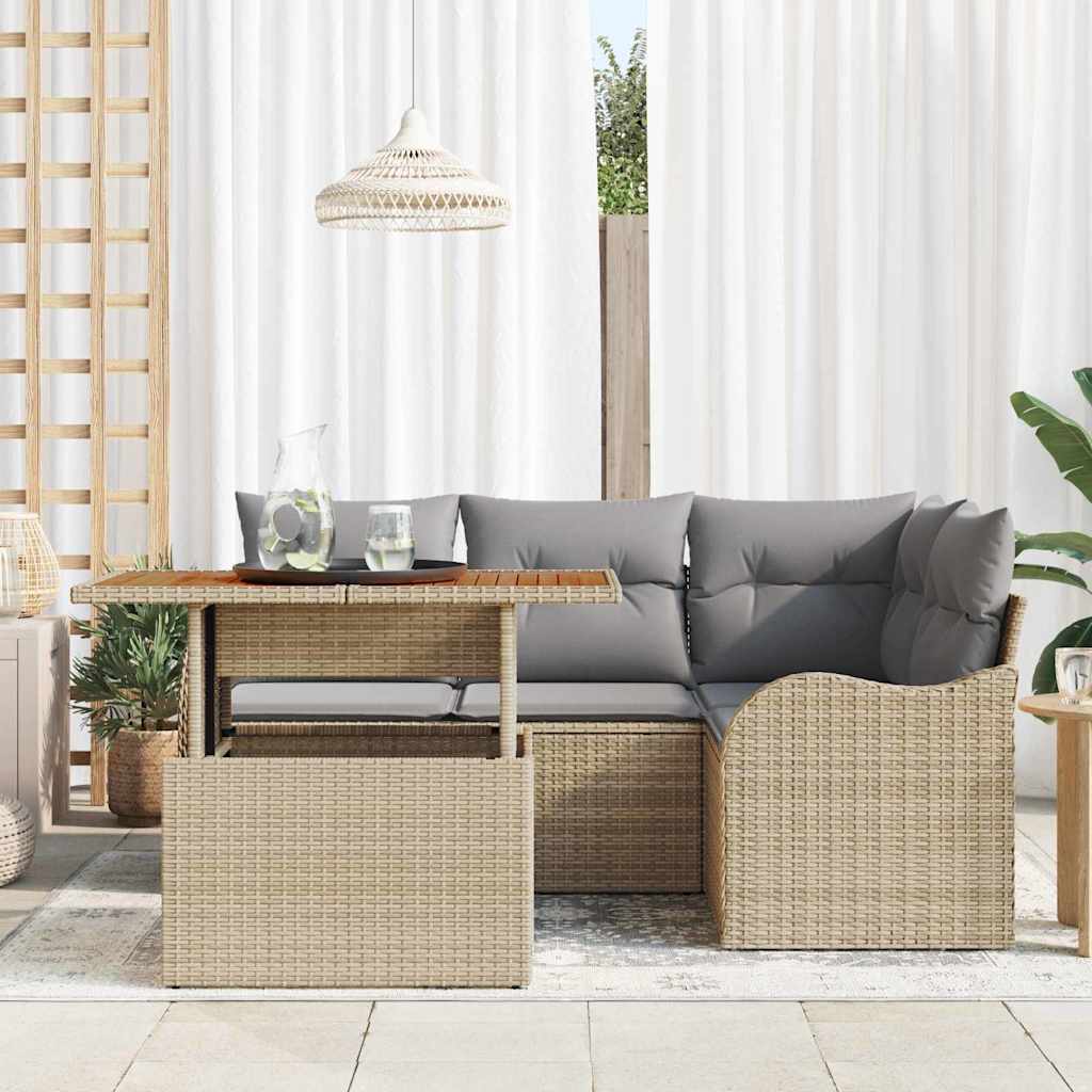 Tuinbankenset met kussen 5 pcs Beige en Licht Grijs poly rattan is nu te koop bij PeponiXL, paradijselijk wonen!