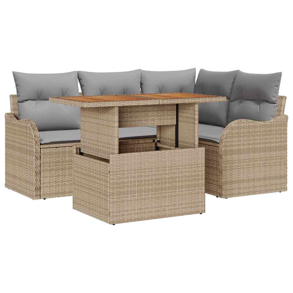 Tuinbankenset met kussen 5 pcs Beige en Licht Grijs poly rattan is nu te koop bij PeponiXL, paradijselijk wonen!