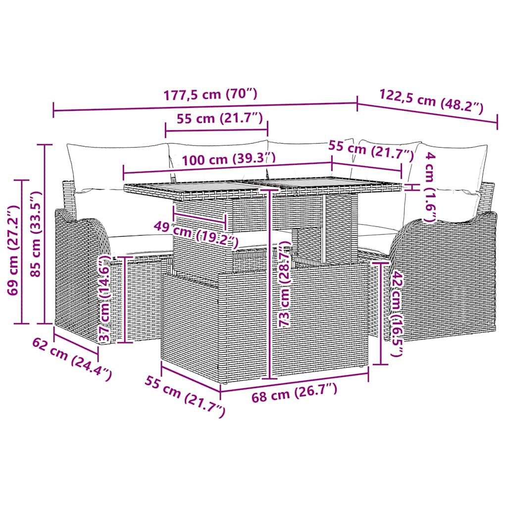 Tuinbankenset met kussen 5 pcs Beige en Licht Grijs poly rattan is nu te koop bij PeponiXL, paradijselijk wonen!