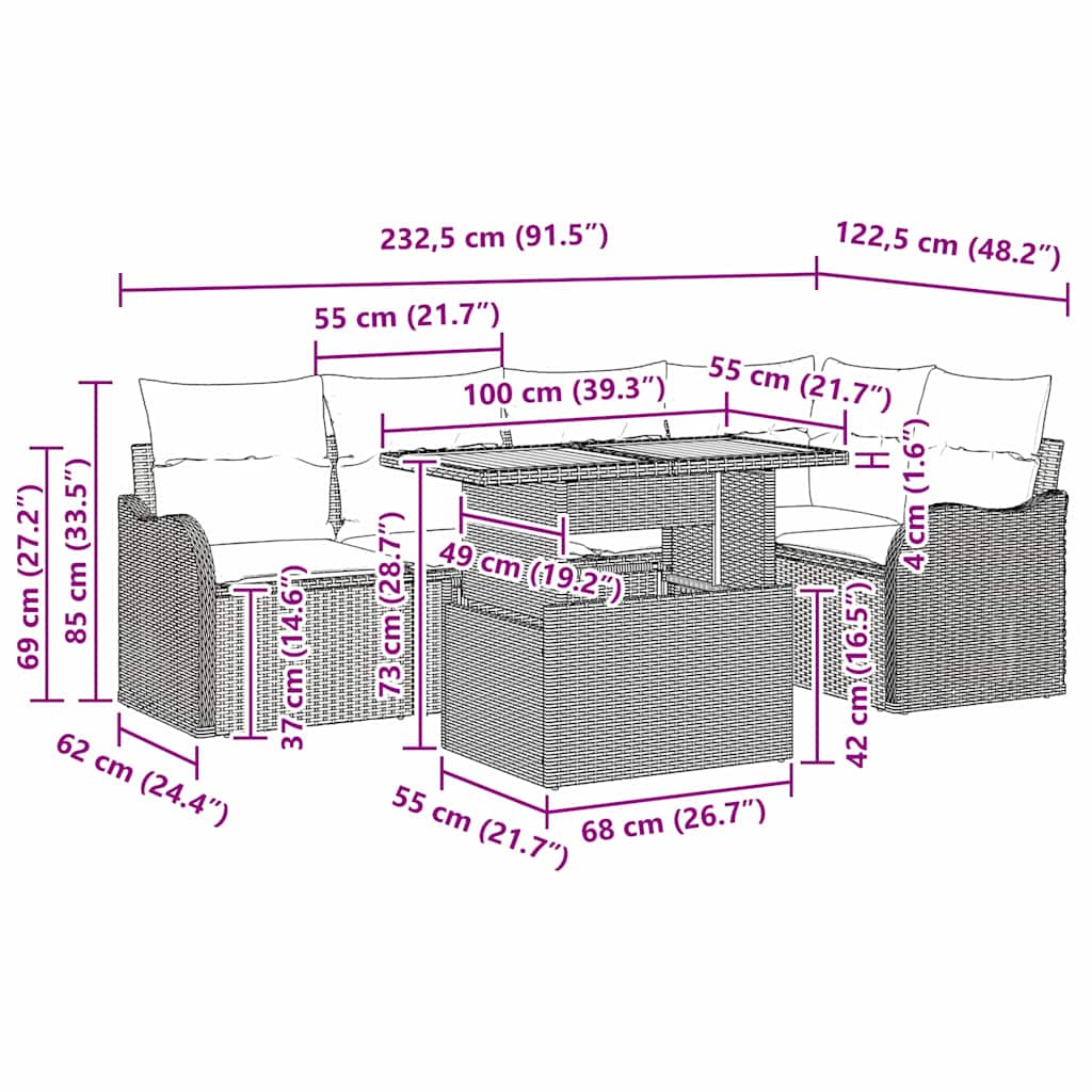 Tuinbankenset met kussen 6 pcs Grijs poly rattan is nu te koop bij PeponiXL, paradijselijk wonen!