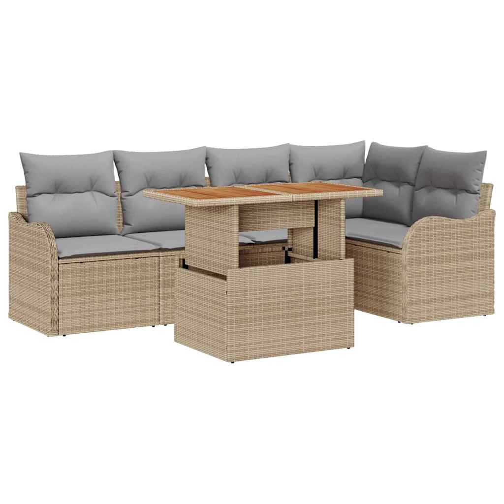 Tuinbankenset met kussen 6 pcs Beige en Licht Grijs poly rattan is nu te koop bij PeponiXL, paradijselijk wonen!
