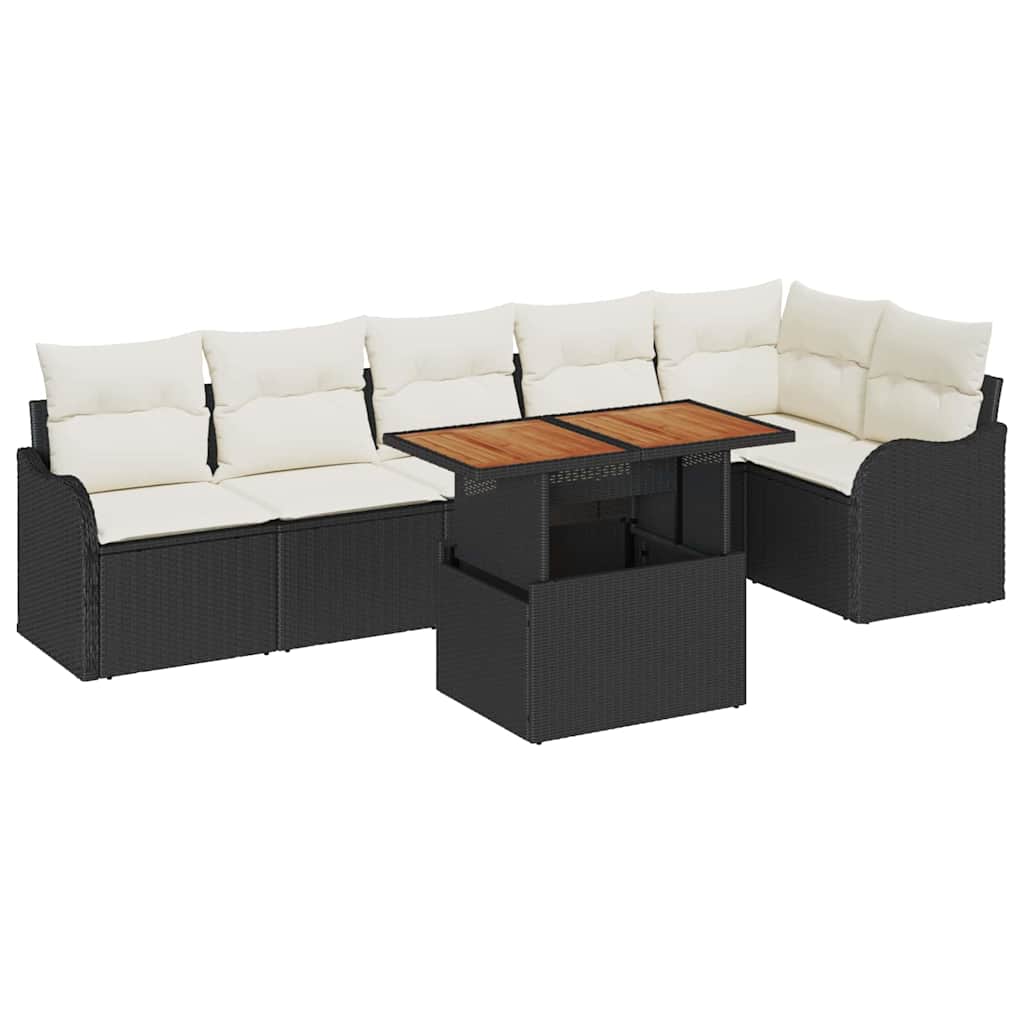 Tuin Sofa Set met kussen 7 pcs Zwart en crème is nu te koop bij PeponiXL, paradijselijk wonen!