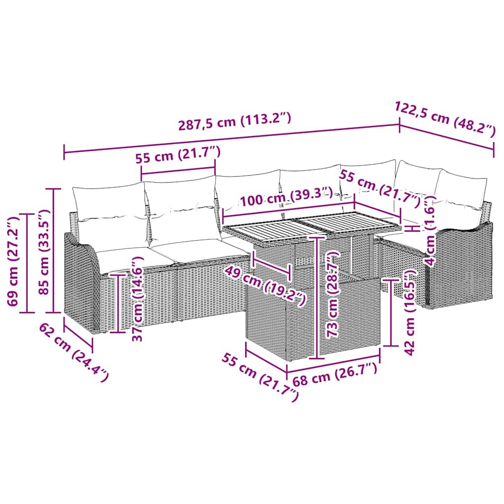 Tuin Sofa Set met kussen 7 pcs Zwart en crème is nu te koop bij PeponiXL, paradijselijk wonen!
