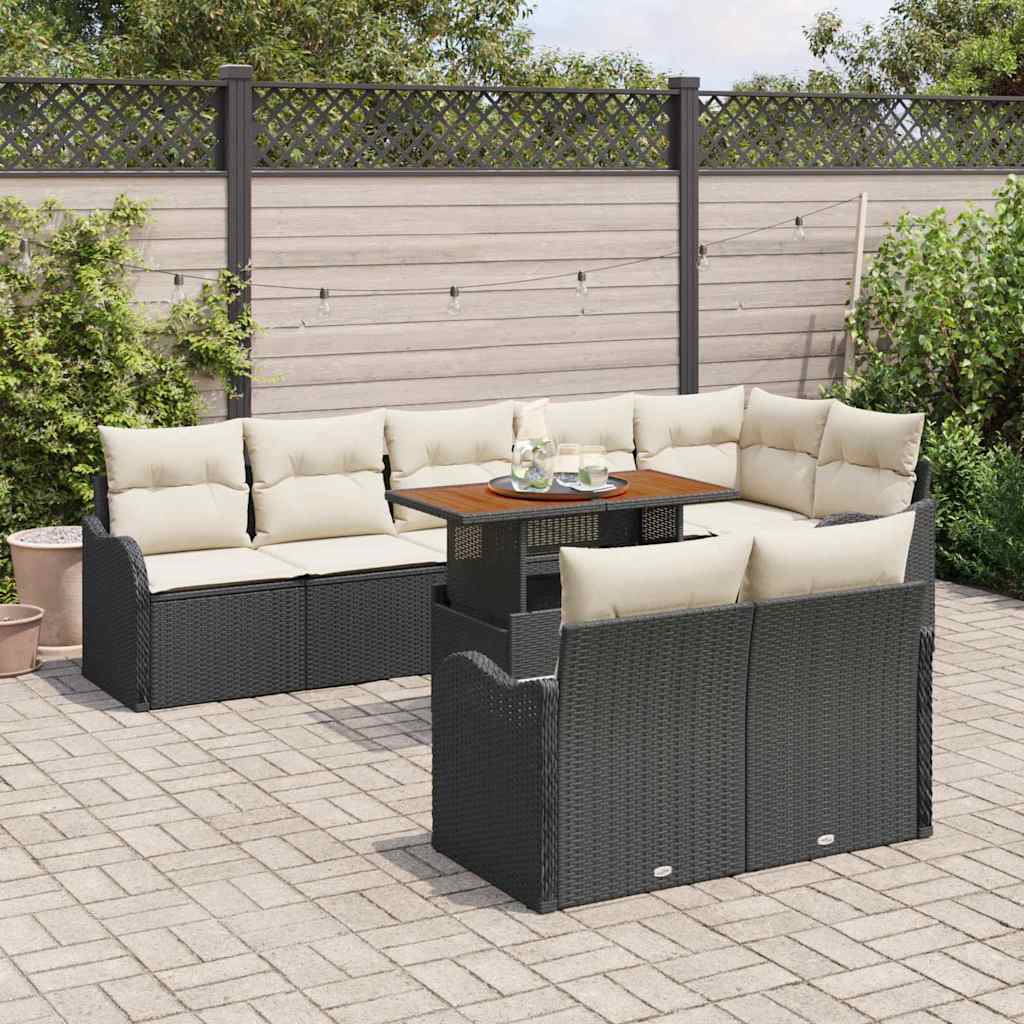 Tuin Sofa Set met kussen 9 pcs Zwart en crème is nu te koop bij PeponiXL, paradijselijk wonen!