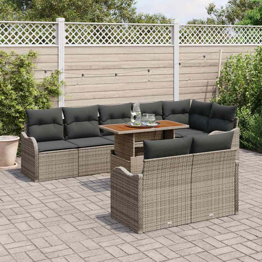 Tuin Sofa Set met kussen 9 pcs Grijs is nu te koop bij PeponiXL, paradijselijk wonen!