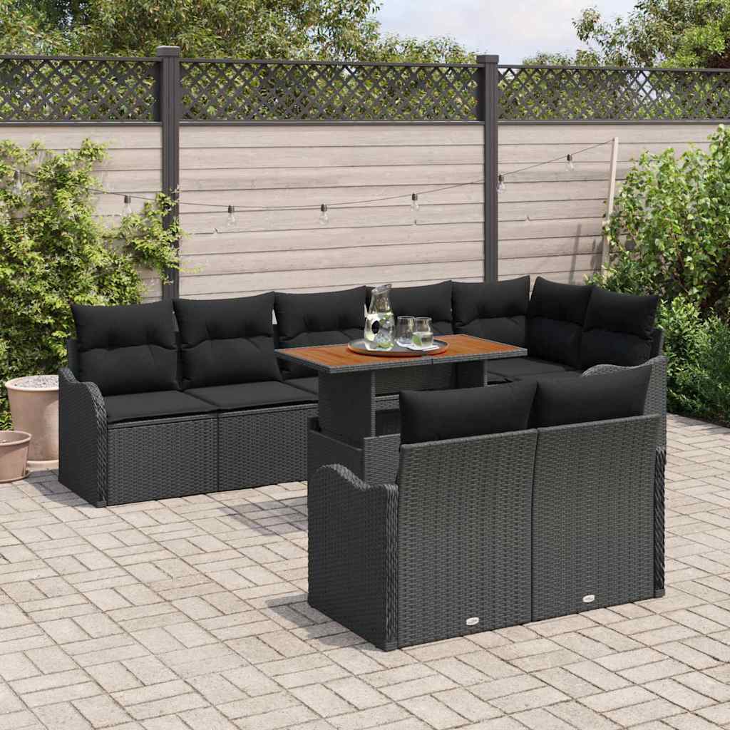 Tuin Sofa Set met kussen 9 pcs Zwart is nu te koop bij PeponiXL, paradijselijk wonen!