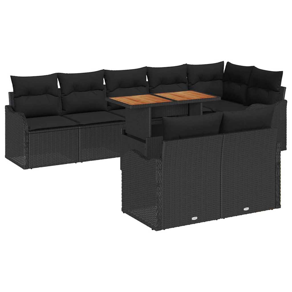 Tuin Sofa Set met kussen 9 pcs Zwart is nu te koop bij PeponiXL, paradijselijk wonen!
