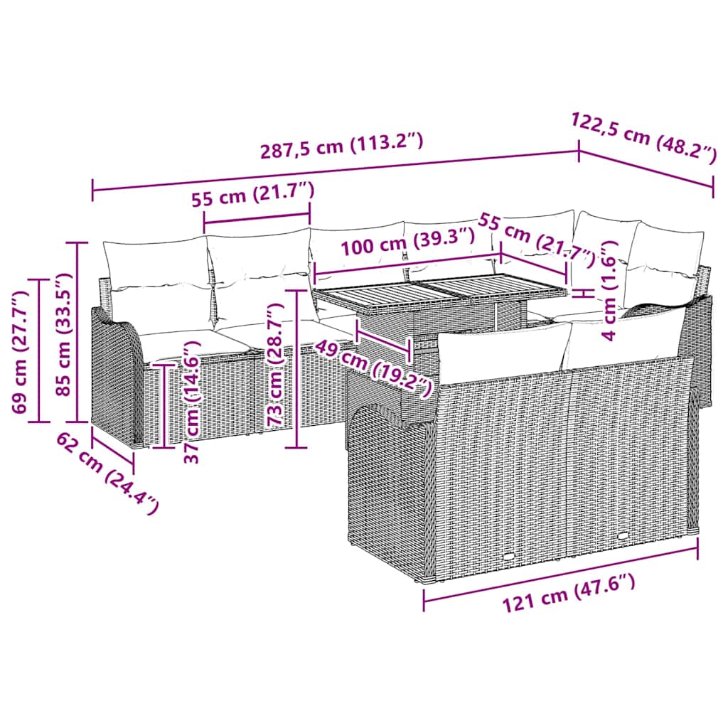 Tuin Sofa Set met kussen 9 pcs Zwart is nu te koop bij PeponiXL, paradijselijk wonen!