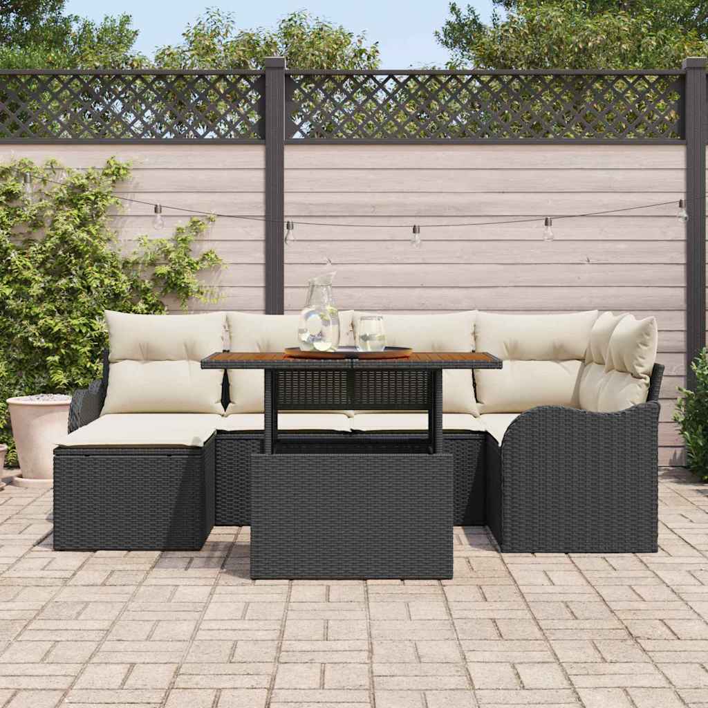 Tuin Sofa Set met kussen 7 pcs Zwart en crème is nu te koop bij PeponiXL, paradijselijk wonen!