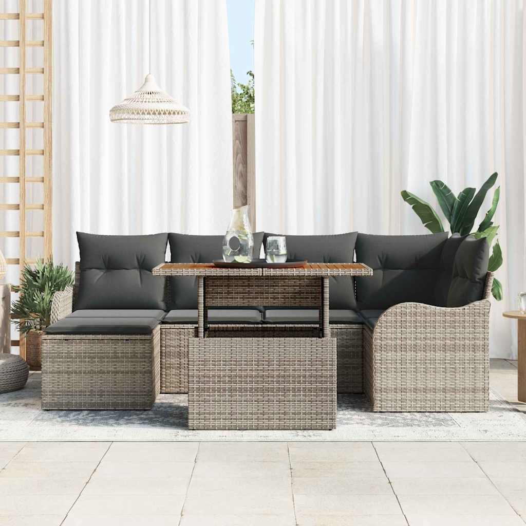 Tuin Sofa Set 7 pcs Grijs Poly rattan en gepoedercoat staal is nu te koop bij PeponiXL, paradijselijk wonen!