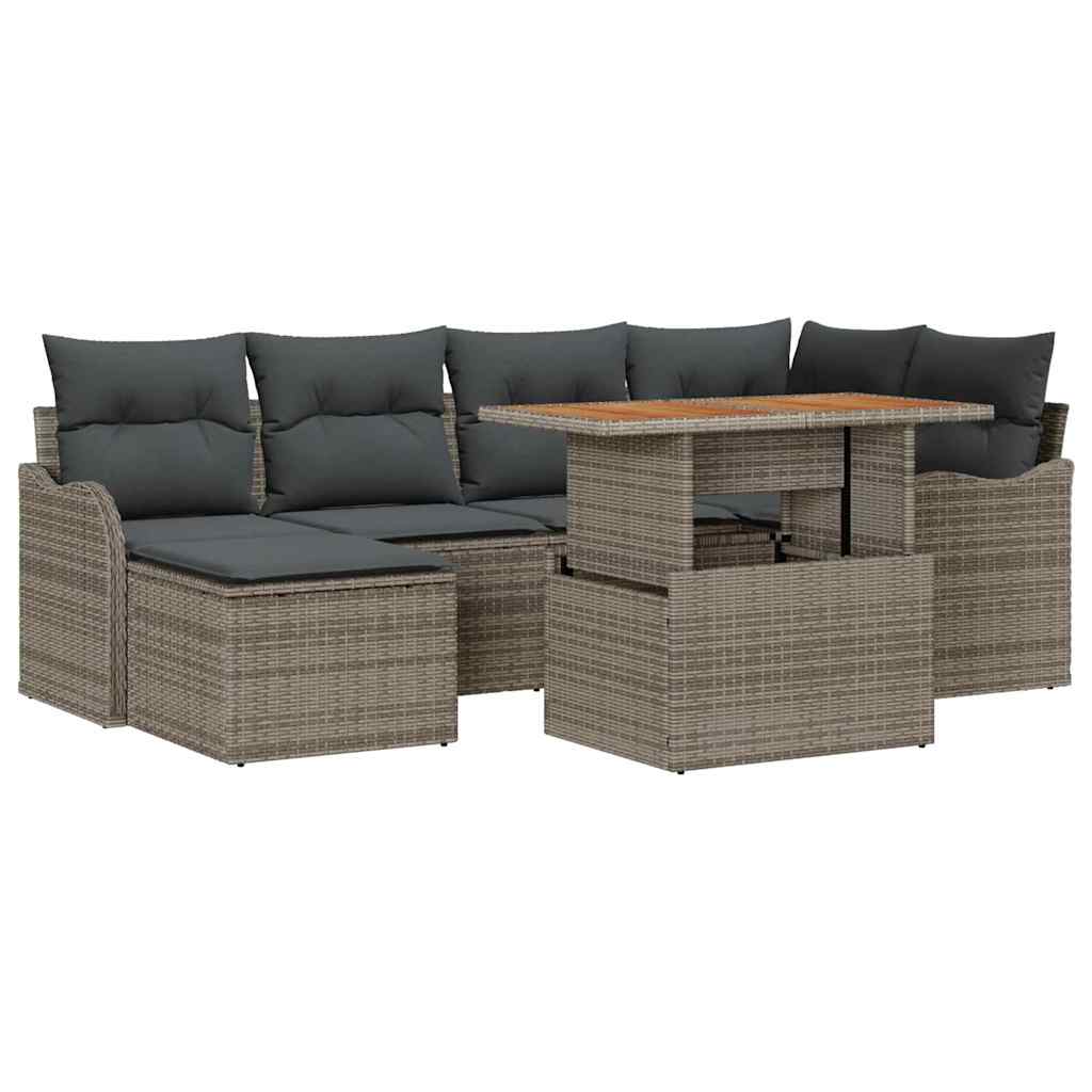Tuin Sofa Set 7 pcs Grijs Poly rattan en gepoedercoat staal is nu te koop bij PeponiXL, paradijselijk wonen!