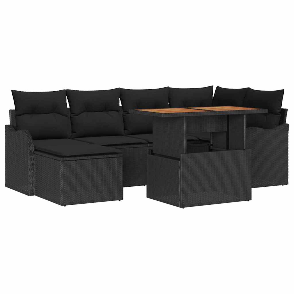 Tuin Sofa Set 7 pcs Zwart Poly rattan en gepoedercoat staal is nu te koop bij PeponiXL, paradijselijk wonen!