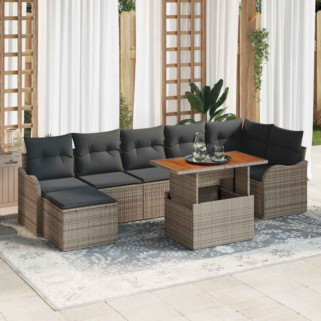 Tuin Sofa Set met kussen met opslag 8 pcs Grijs is nu te koop bij PeponiXL, paradijselijk wonen!