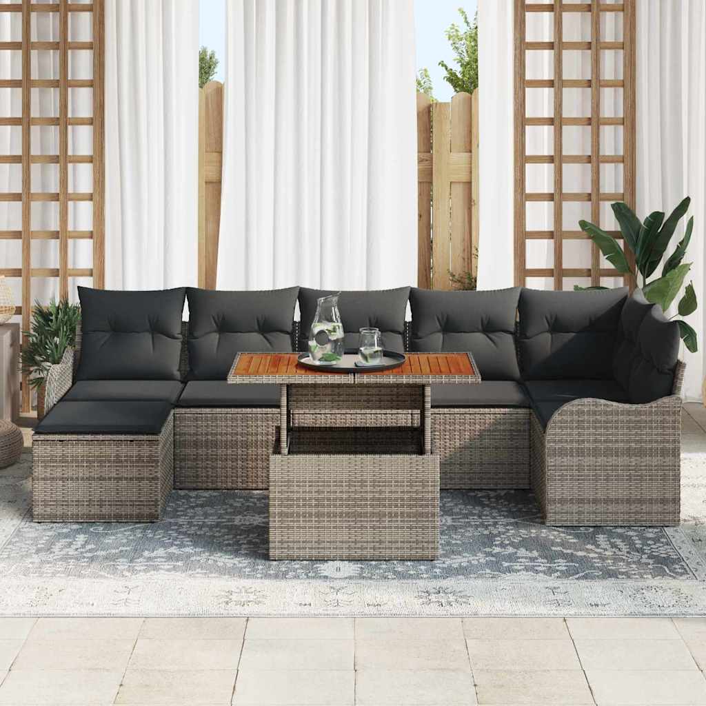 Tuin Sofa Set met kussen met opslag 8 pcs Grijs is nu te koop bij PeponiXL, paradijselijk wonen!