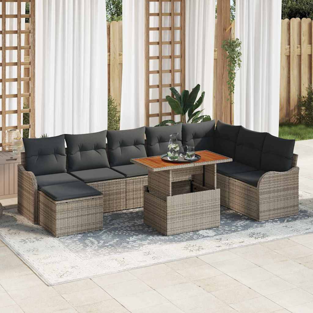Tuin Sofa Set 9 pcs Grijs Poly rattan en gepoedercoat staal is nu te koop bij PeponiXL, paradijselijk wonen!
