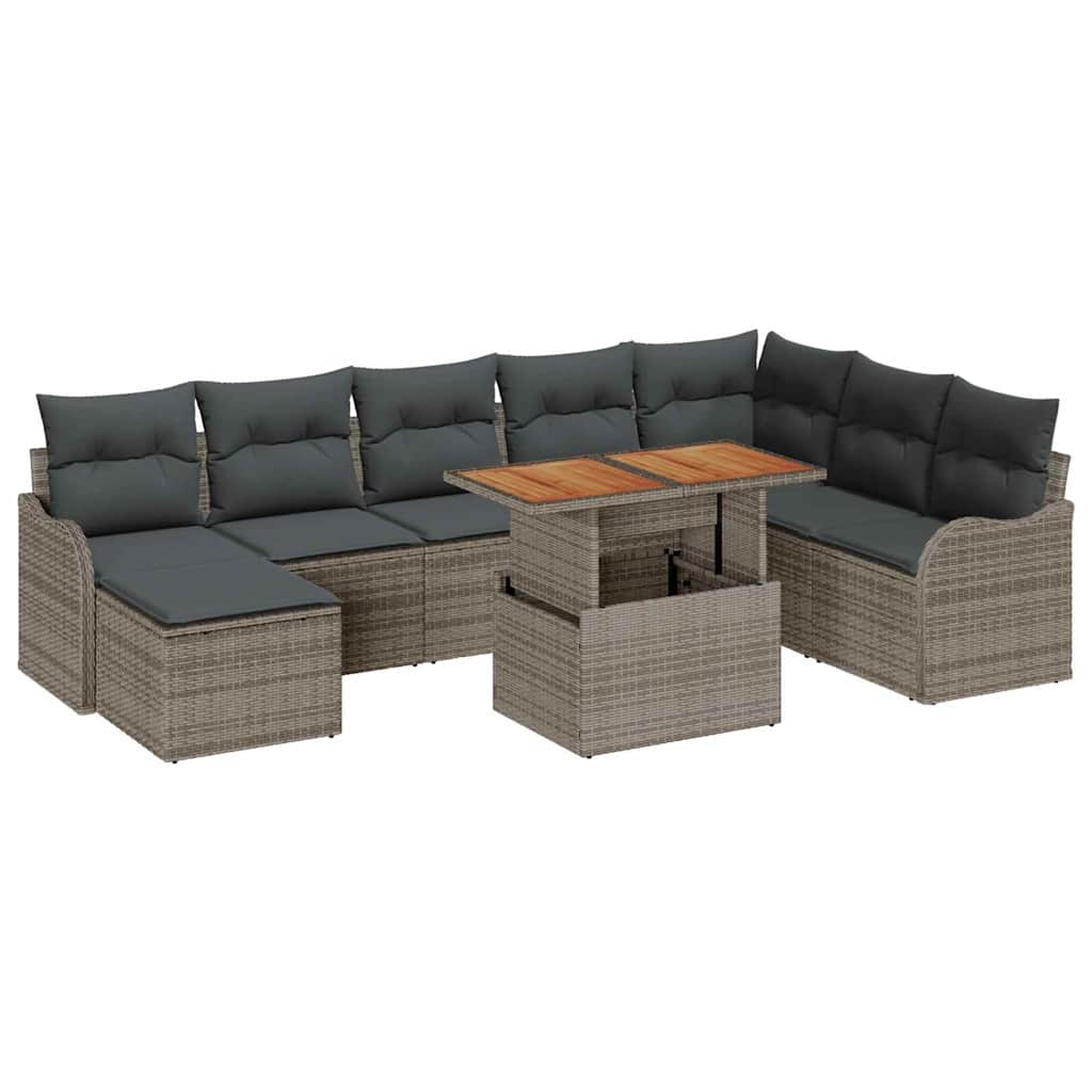 Tuin Sofa Set 9 pcs Grijs Poly rattan en gepoedercoat staal is nu te koop bij PeponiXL, paradijselijk wonen!