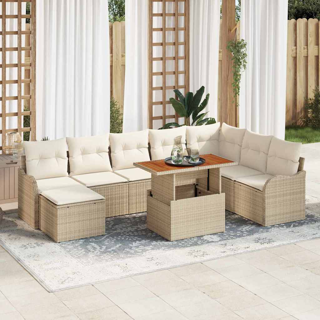 Tuin Sofa Set met kussen met opslag 9 pcs beige en crèmekleurig is nu te koop bij PeponiXL, paradijselijk wonen!