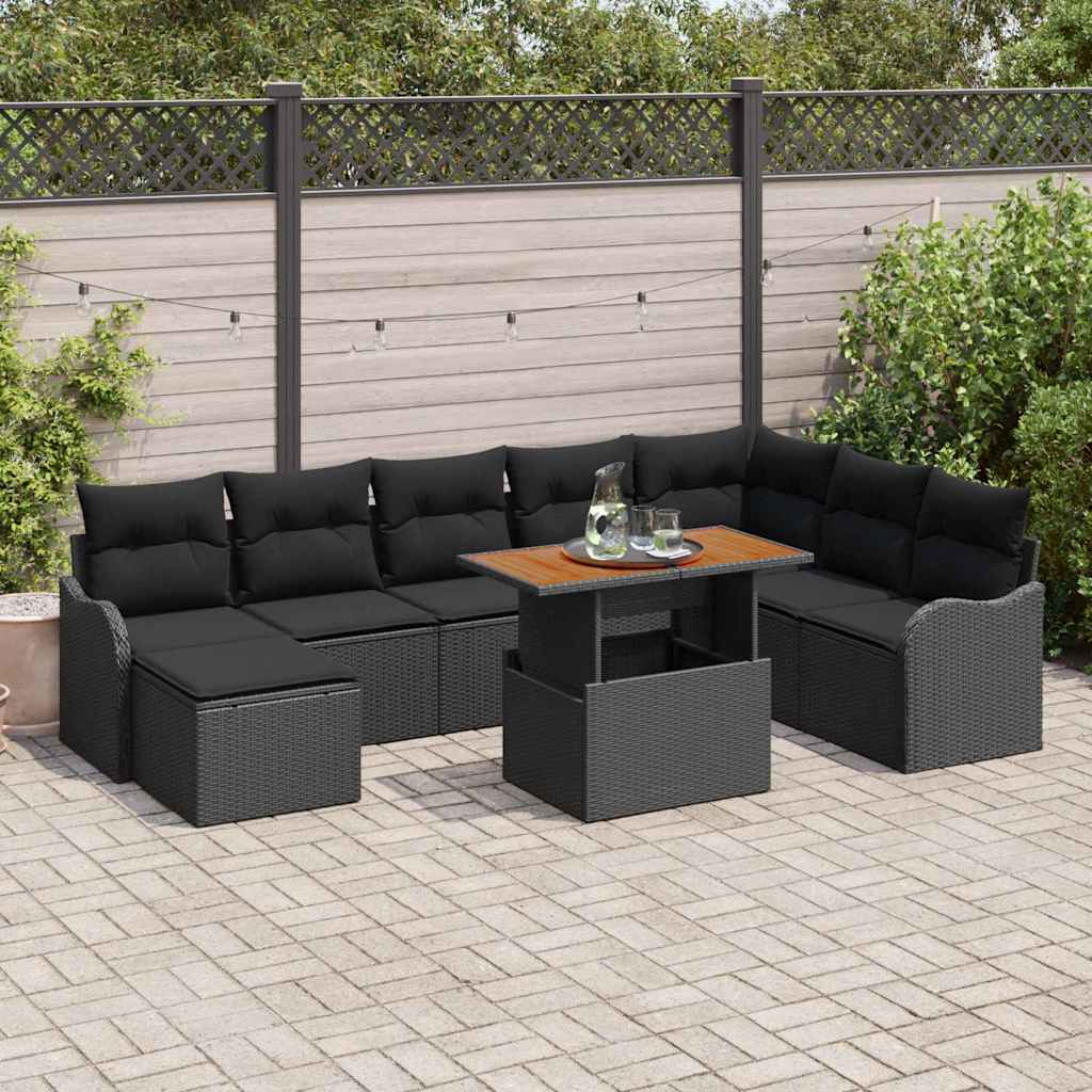 Tuin Sofa Set 9 pcs Zwart Poly rattan en gepoedercoat staal is nu te koop bij PeponiXL, paradijselijk wonen!