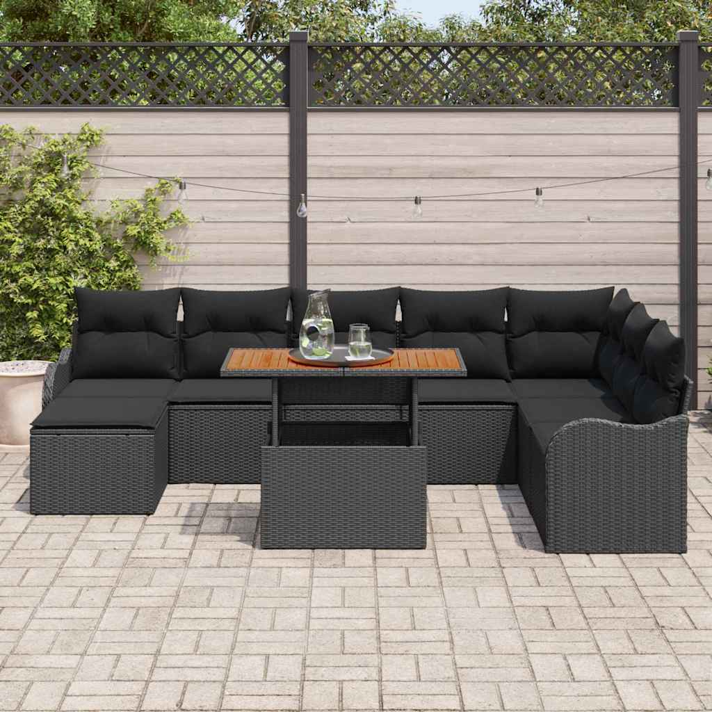 Tuin Sofa Set 9 pcs Zwart Poly rattan en gepoedercoat staal is nu te koop bij PeponiXL, paradijselijk wonen!