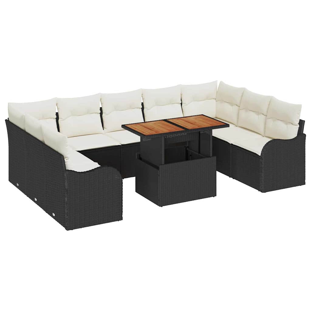 Tuin Sofa Set met kussen 10 pcs Zwart en crème is nu te koop bij PeponiXL, paradijselijk wonen!