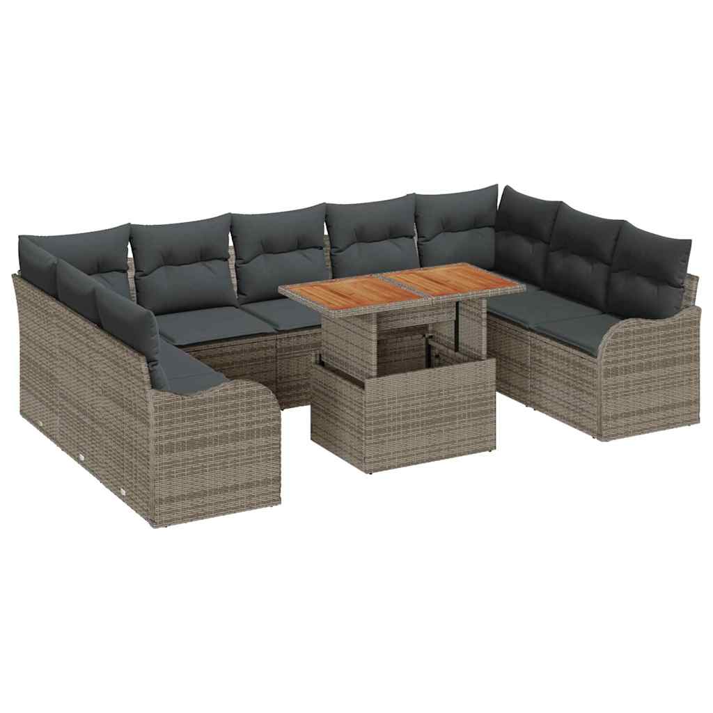 Tuin Sofa Set 10 pcs Grijs Poly rattan en gepoedercoat staal is nu te koop bij PeponiXL, paradijselijk wonen!