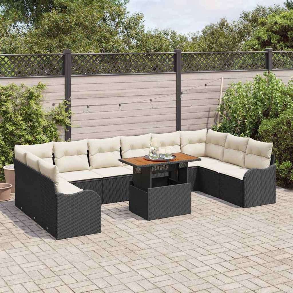 Tuin Sofa Set met kussen 11 pcs Zwart en crème is nu te koop bij PeponiXL, paradijselijk wonen!