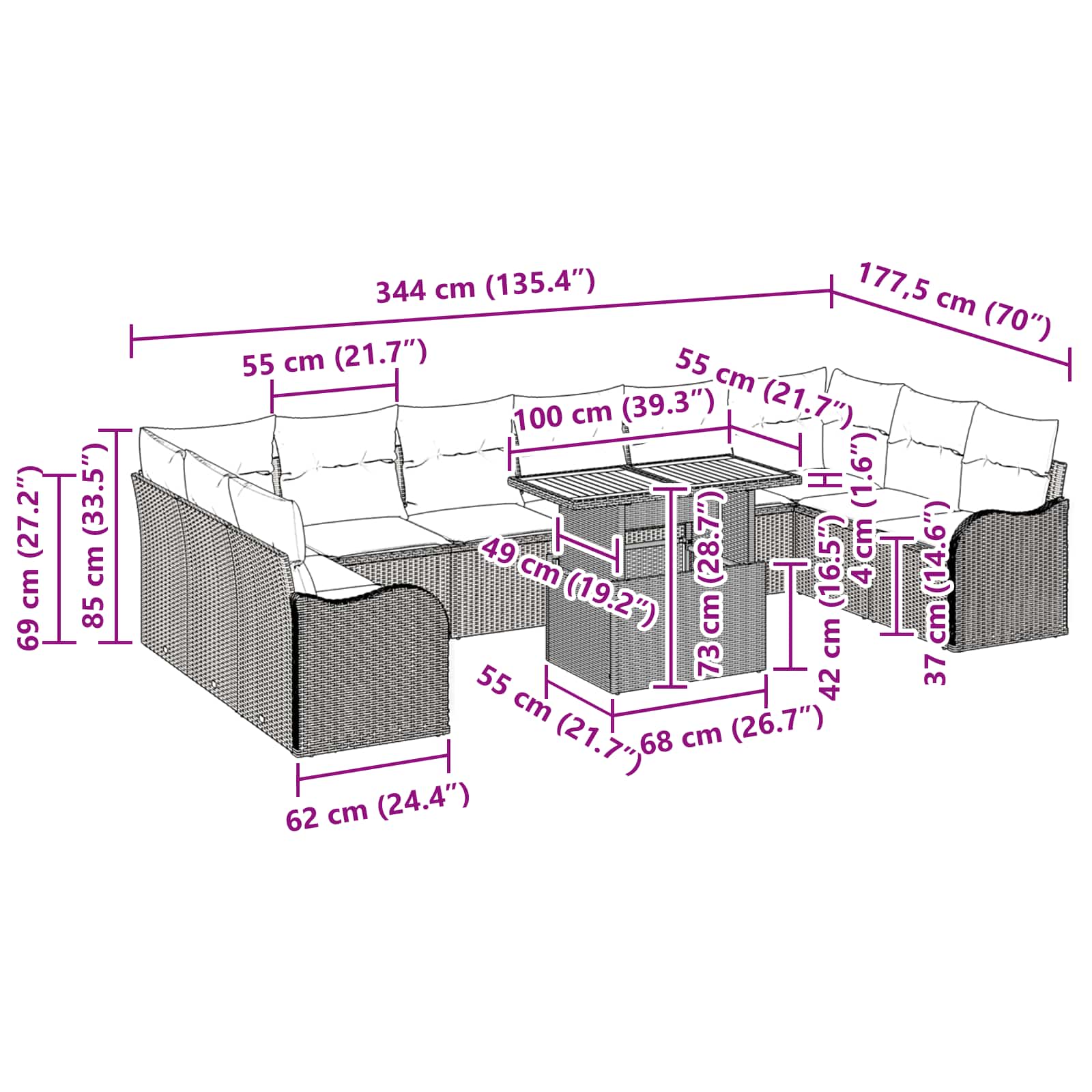 Tuin Sofa Set met kussen 11 pcs Zwart en crème is nu te koop bij PeponiXL, paradijselijk wonen!
