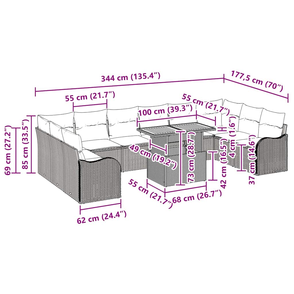 Tuin Sofa Set met kussen 11 pcs Grijs is nu te koop bij PeponiXL, paradijselijk wonen!