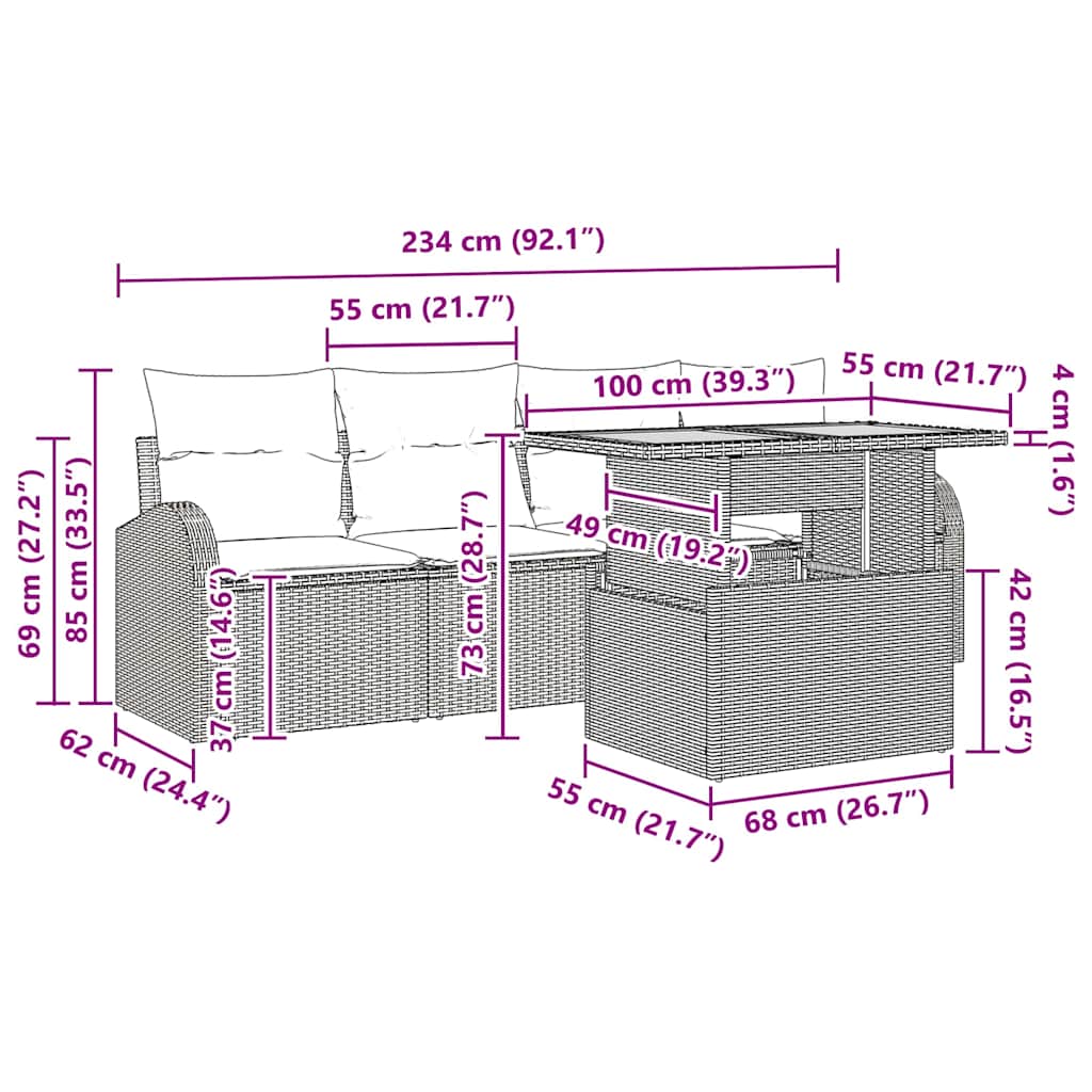 Tuin Sofa Set met kussen 5 pcs Zwart en crème is nu te koop bij PeponiXL, paradijselijk wonen!