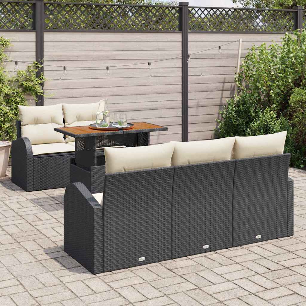 Tuin Sofa Set met kussen 6 pcs Zwart en crème is nu te koop bij PeponiXL, paradijselijk wonen!