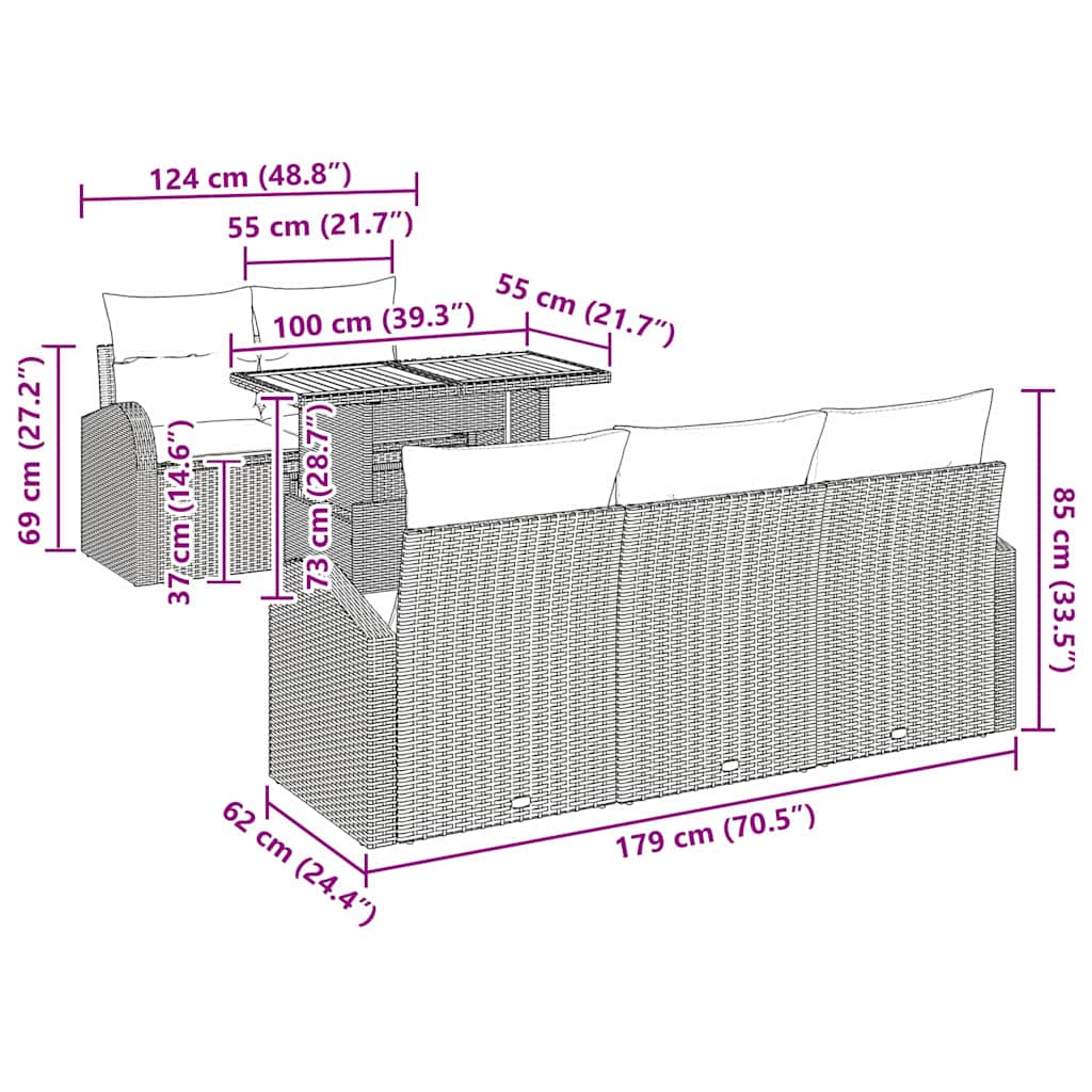 Tuin Sofa Set met kussen 6 pcs Zwart is nu te koop bij PeponiXL, paradijselijk wonen!