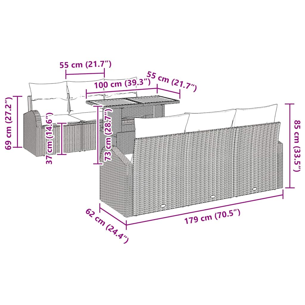 Tuin Sofa Set met kussen 7 pcs Grijs is nu te koop bij PeponiXL, paradijselijk wonen!