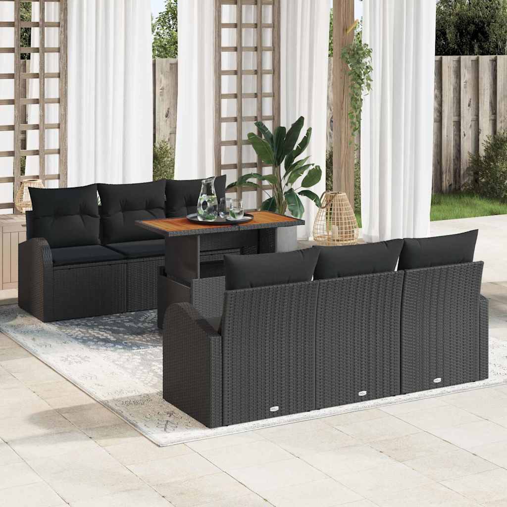 Tuin Sofa Set met kussen 7 pcs Zwart is nu te koop bij PeponiXL, paradijselijk wonen!