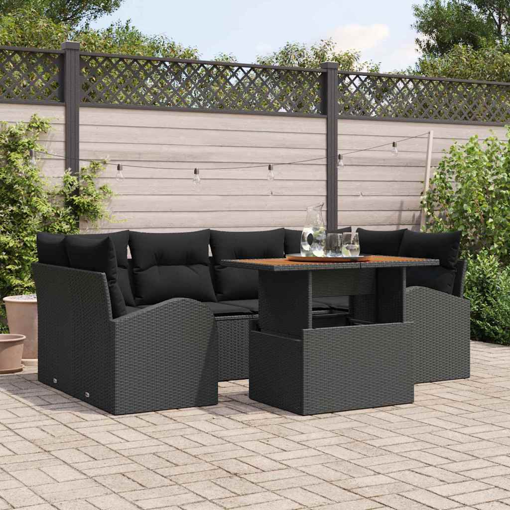 Tuin Sofa Set met kussen 7 pcs Zwart is nu te koop bij PeponiXL, paradijselijk wonen!