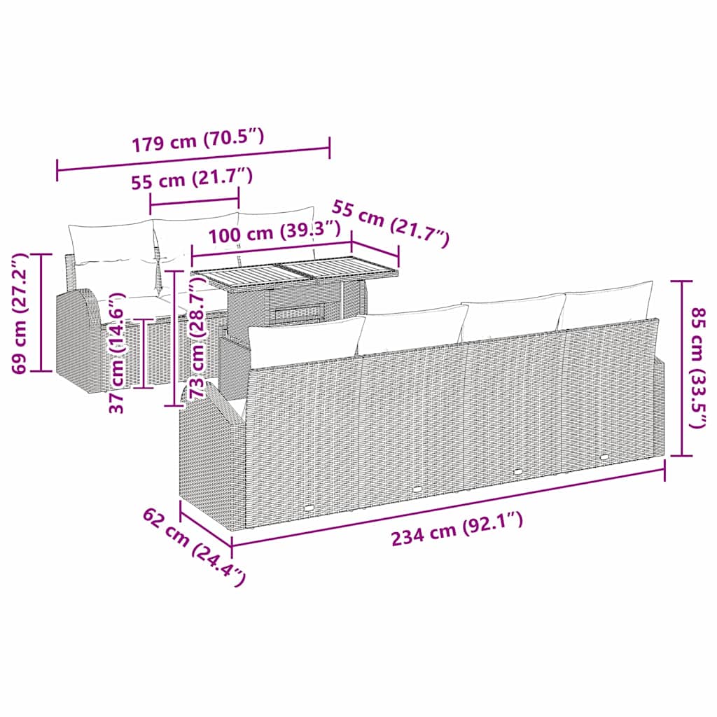Tuin Sofa Set met kussen 8 pcs Zwart is nu te koop bij PeponiXL, paradijselijk wonen!