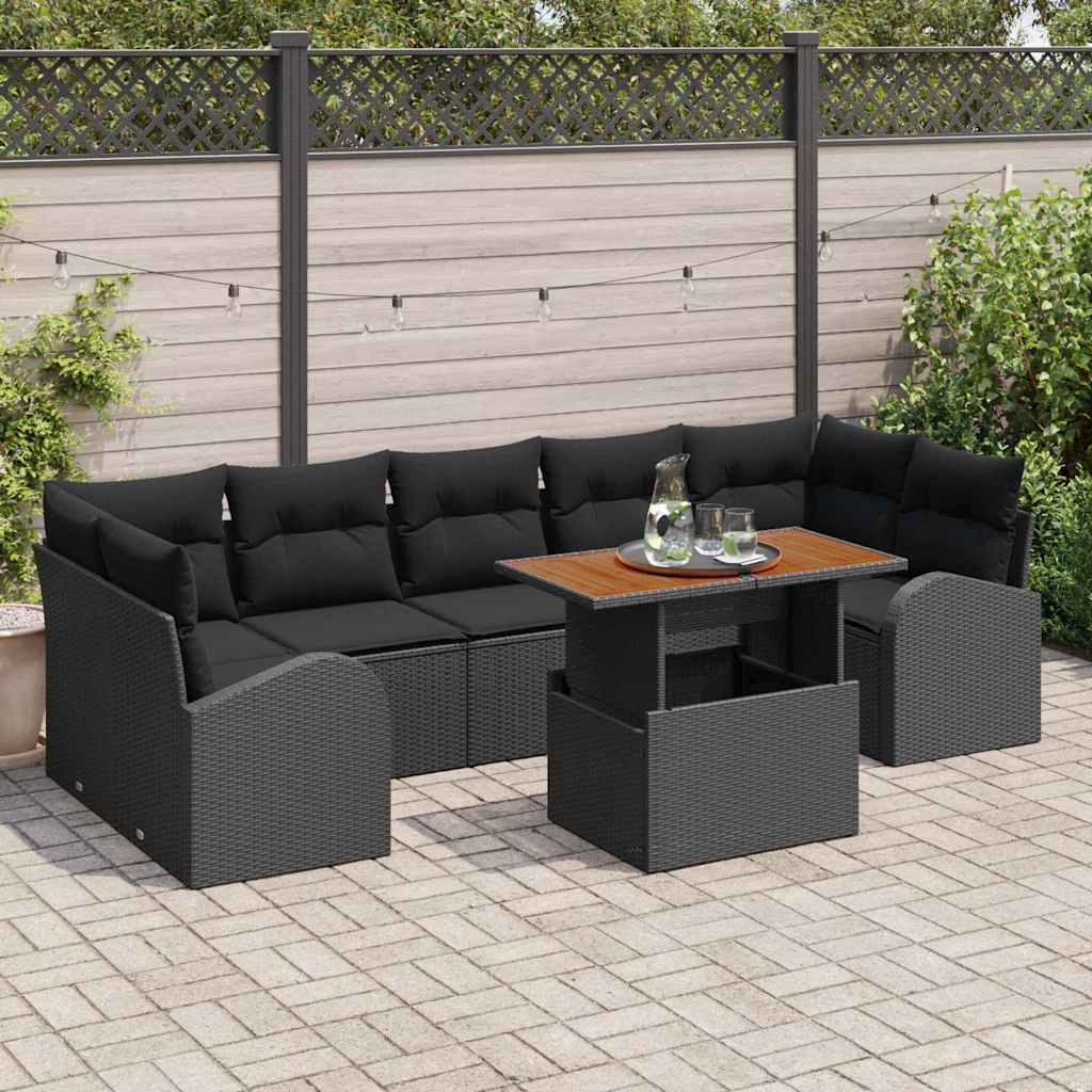 Tuin Sofa Set met kussen 8 pcs Zwart is nu te koop bij PeponiXL, paradijselijk wonen!