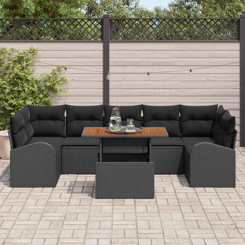 Tuin Sofa Set met kussen 8 pcs Zwart is nu te koop bij PeponiXL, paradijselijk wonen!